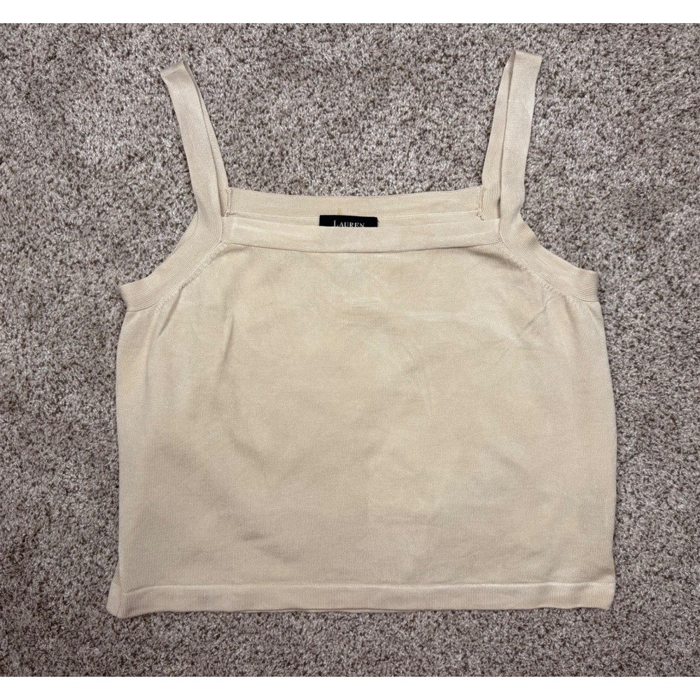 Lauren Ralph Lauren Cami Tank Top Silk Blend Large Beige Square Neck Knit Top